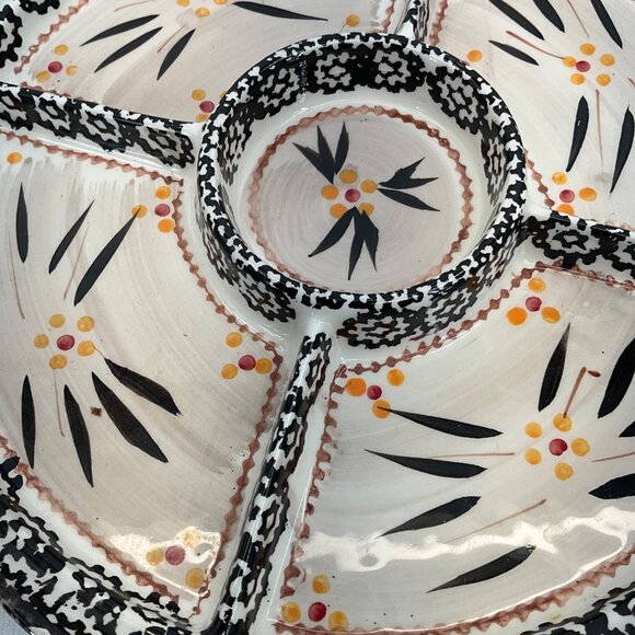Temptations Divided Serving Dish Black White Floral Design Appetizer Platter - Picture 2 of 5